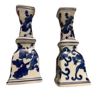 ‘90s VTG Pair of Blue & White Porcelain Candle Holders from Silvestri